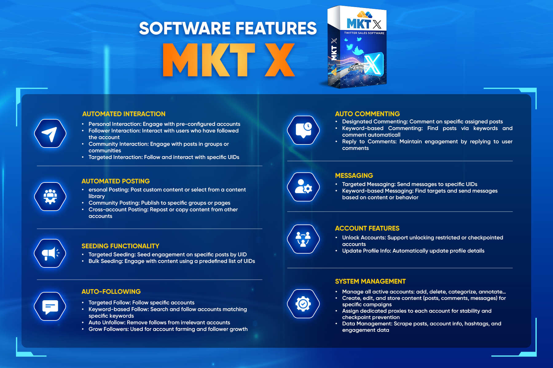 MKT X software feature overview for X Twitter automation